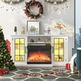 thumbnail image 2 of Historyli 59 in 3 Sided Glass Fireplace TV StandRustic Media Console with LED Lights Glass Door Storage,12 Colors LED Lights Flame,(24-Inch Three-Sided Glass Fireplace + 59-Inch Wooden Cabinet),White, 2 of 7