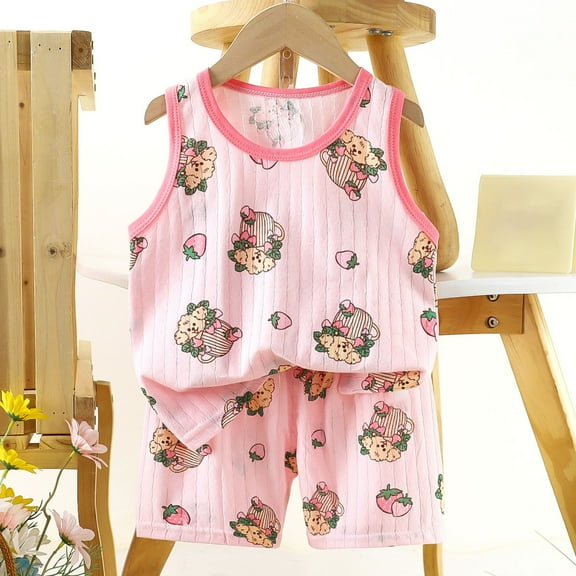 Pretxorve Kids Girls Boys Outfit Set Summer Print Crew Neck Tank with Shorts Loungewear 2 Piece Outfits 6M-8Y