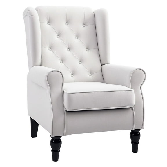 Cream White Accent Chair, Tufted High Back Living Room Chair with Wooden Legs