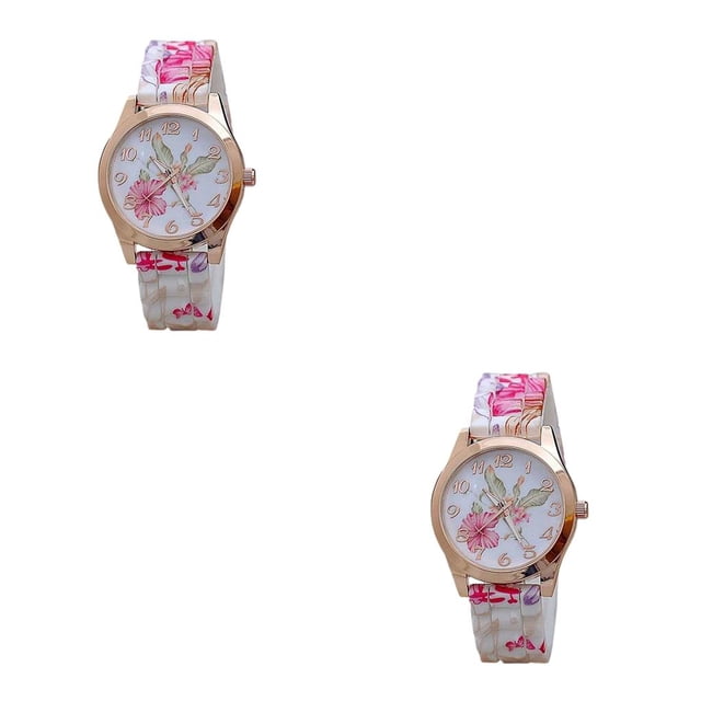 Minnieouse Fashion Wrist Watch Wear-resistant Printing Watches Buckle Causal Needle Pointer with Wristwatch Lightweight Clock 2piezas