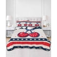 thumbnail image 2 of Quilts Twin Size Bedding Set, 4th of July Lightweight Quilted Comforter, Vintage Cherry Patriotic Red Blue Stars Striped Reversible Bedspread Coverlet with Pillow Covers for All Season, 68" x 86", 2 of 7