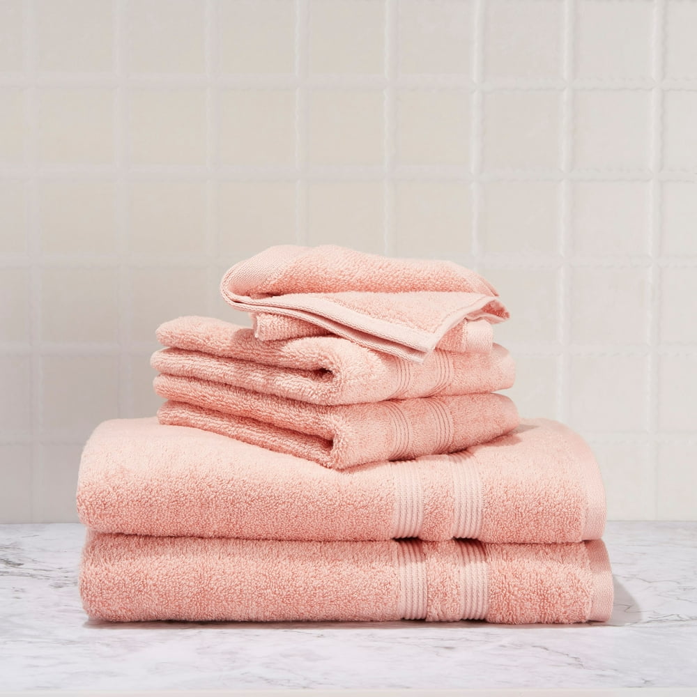 Mainstays Performance Solid 6-Piece Bath Towel Set - Pearl Blush ...