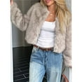 thumbnail image 5 of Women's Cropped Faux Fur Jacket Long Sleeve Open Front Cardigan Casual Short Coat L, 5 of 7
