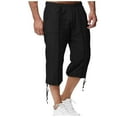 thumbnail image 2 of Mens Capri Pants Summer Casual Elastic Waist Cotton Linen Lightweight Straight Leg Cropped Pants with Pockets, 2 of 8