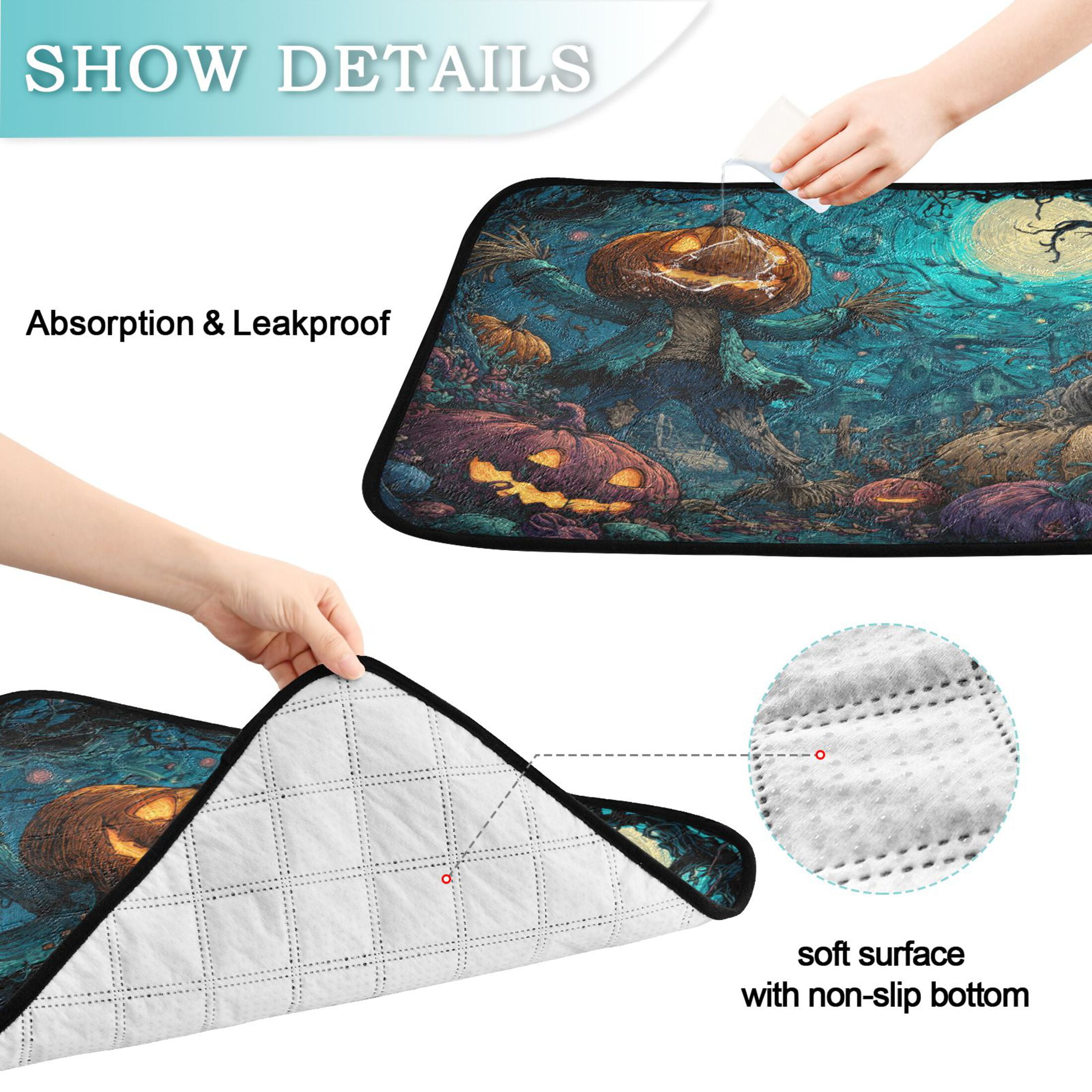 Qxltty Pranking Pumpkin Cat litter Pads Pet Set of 2 Diaper Mats Center Anti-leakage Layer Absorbent Soft and Comfortable