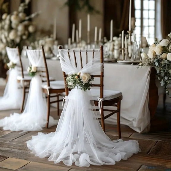 10 Pack White Sheer Chair Sashes 40x63 Inches Polyester Gauze Backdrop Drapes for Wedding Ceremony Party Event Banquet Chair Decorations