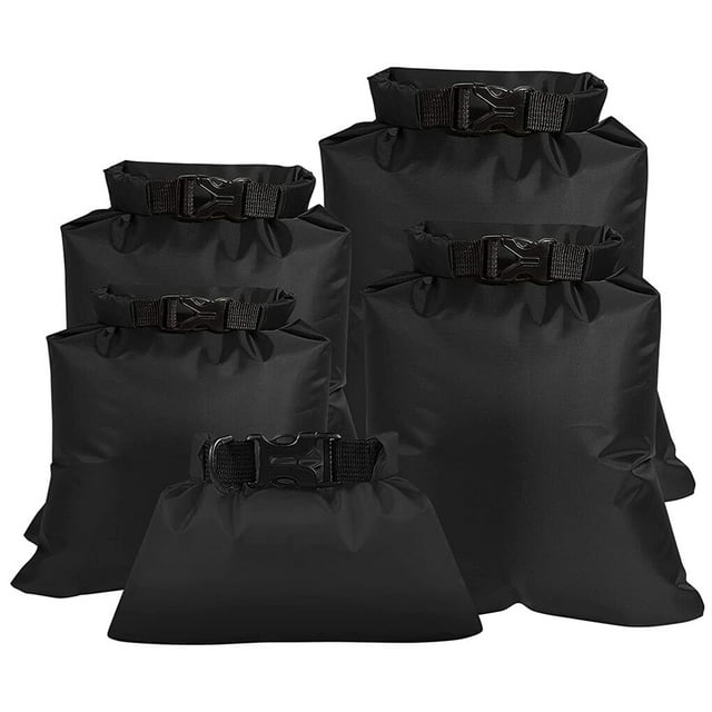 Lot de 5 Sacs Étanches Étanches Cyclisme Randonnée Kayak Dérive Rafting Canoë Sac Pliable Portable Randonnée Natation Sac de Voyage Noir