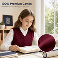 thumbnail image 5 of FAIOROI Kids Solid Color V Neck Sweater Vest Cotton Knitted Waistcoat for Layering Red 5-6T, 5 of 7
