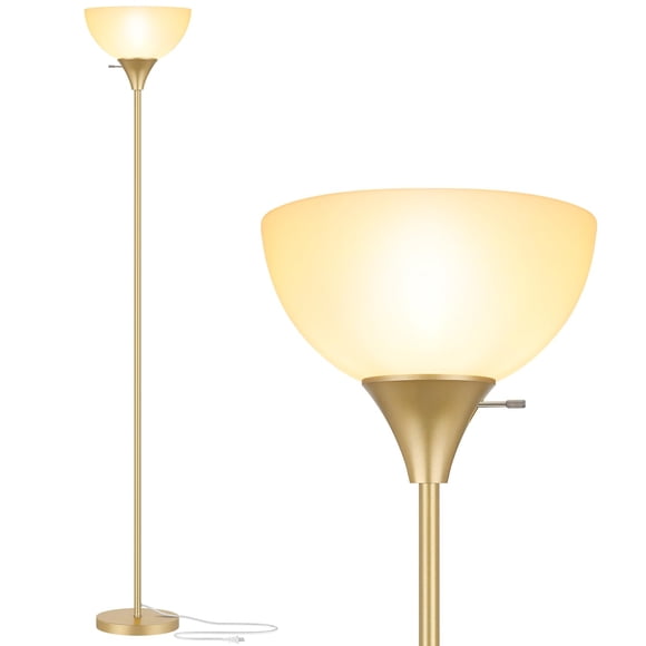 Lámpara de pie Coucrek, 178 cm, LED, pantalla blanca dorada