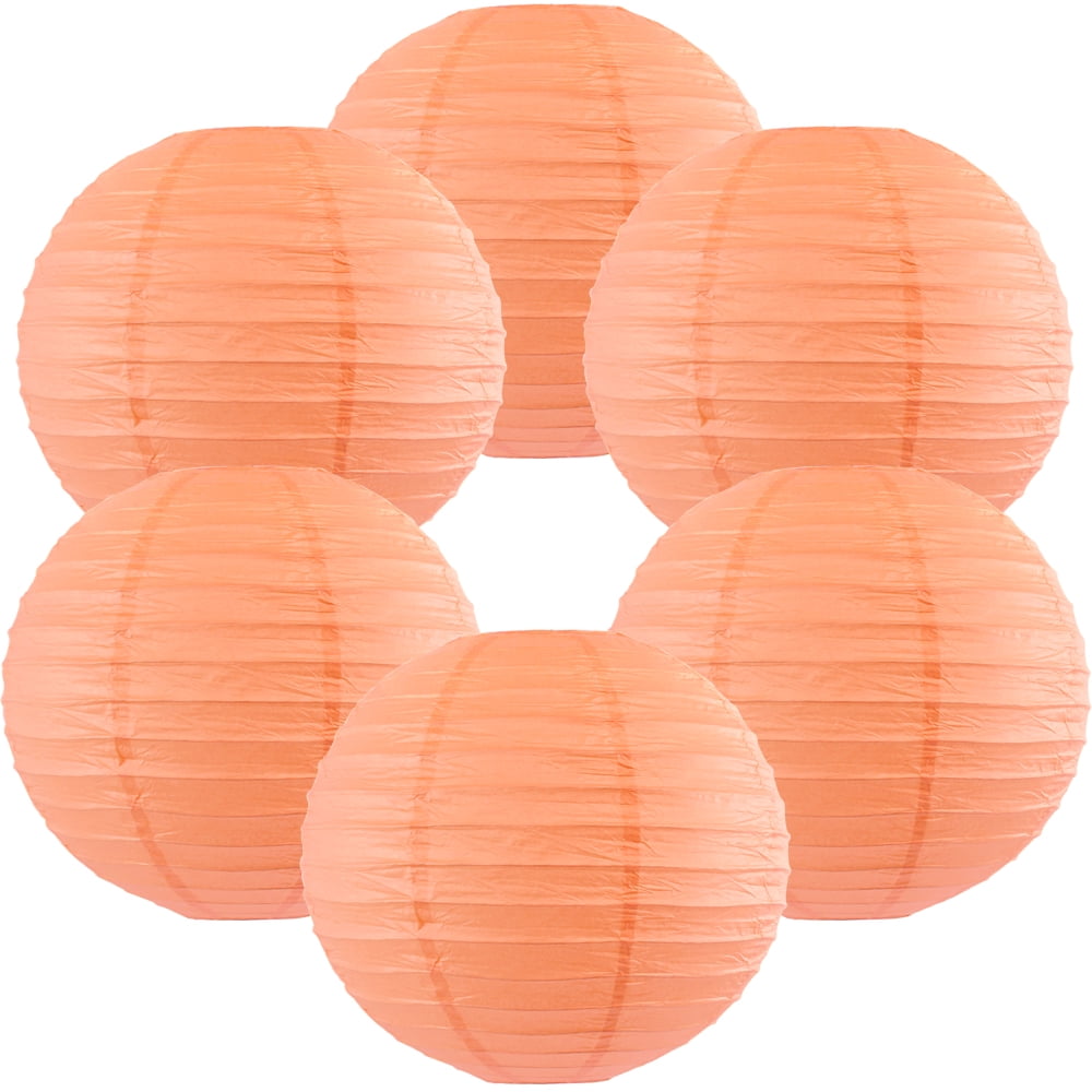 Just Artifacts 12Inch Peach Chinese Japanese Paper Lanterns (6Pack