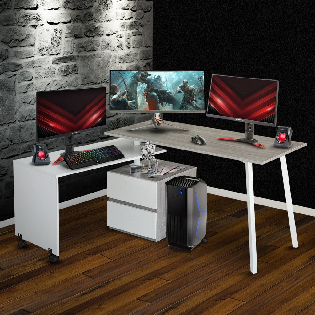 Gaming Desk Techni Sport Transer Rotating L Shaped Station Gaming Desk Techni Sport Transer Rotating L Shaped Station Grey Com
