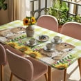 thumbnail image 3 of Groundhog Day Table Cloths for 3 Foot Rectangle Tables, Yellow Plaid Sunflower Spring Floral Patio Waterproof Elastic Fitted Tablecloths, Washable Rectangular Table Cover for Camping, 3 of 8