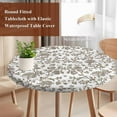 thumbnail image 5 of Vintage Brown Floral Round Fitted Table Cover Farmhouse Flower Pastoral Style Waterproof Table Cloth with Elastic Edge Wipeable Tablecloth for Picnic Camping Party Fits 55"-60" Diameter, 5 of 8