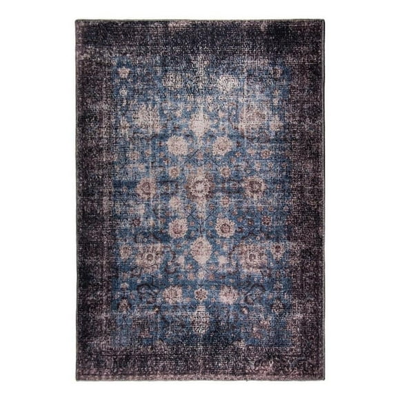 L'Baiet Amelie Bleu Vieilli Lavable 8 Pi x 10 Pi Tapis en Tissu