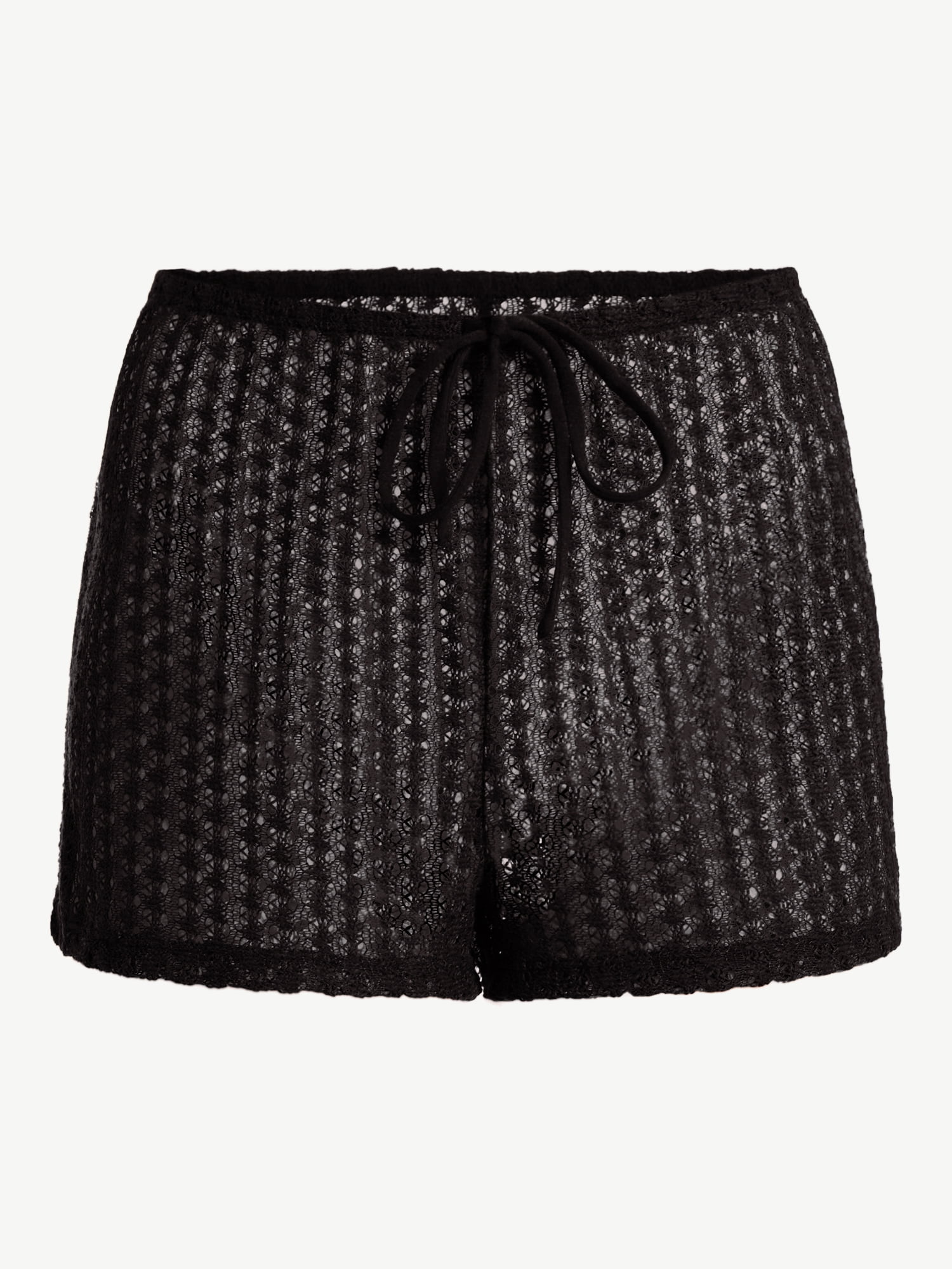 No Boundaries Crochet Drawstring Shorts Swim Coverup, Women’s