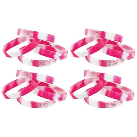 - Pink Ribbon Breast Cancer Awareness Camouflage Rubber Bracelets 120 pc Pink & White Fundraiser, Show your support with these encouraging worded bracelets !