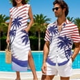 thumbnail image 3 of Yuyamidu His and Hers Matching Outfits Patriotic Dress for Women Casual American Flag Shirts for Men Button Down Short Sleeve Shirt Long Maxi Dress Palm Tree Men's M, 3 of 7