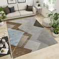 thumbnail image 2 of Modern Geometric Blue Pattern Area Rugs, Gray Brown Background Gold Lines Living Room Rug, Anti-Skid Rectangle Accent Carpet For Kids Bedroom Office Kitchen Farmhouse, 2 of 7