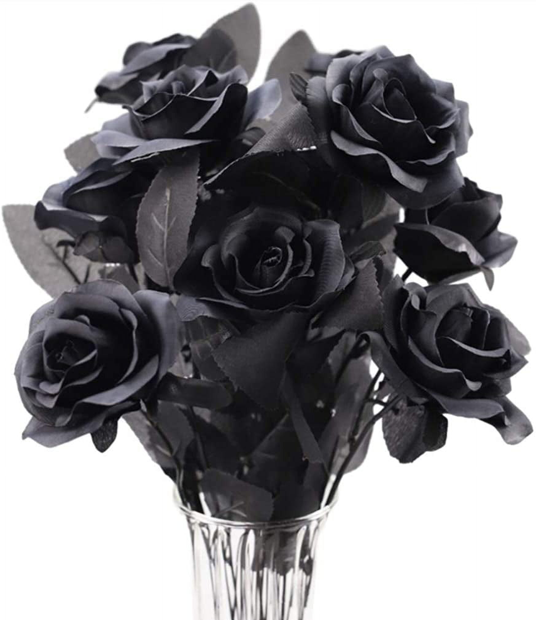10pcs Black and White Roses Artificial Flowers with Stems, Faux Silk Flowers Bridal Gothic Wedding Bouquet, Realistic Blossom Flora for Home, Office, Hotel Decorations