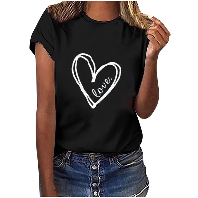 Camiseta de mujer Camisetas divertidas y lindas de manga corta Camiseta de otoño Hearth Love Camiseta de regalo Tops Blusa Regalo para parejas Pompotops hkajfhjk458003