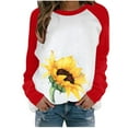thumbnail image 1 of Pompotops Mode Femme Printemps Automne Patchwork Imprimé Manches Longues Col Rond T-Shirt Décontracté, 1 of 6