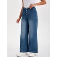 thumbnail image 2 of DARING DIVA Women's Button Fly Stretchy Straight Loose Denim Wide Leg Pants S Blue, 2 of 7