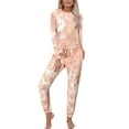 thumbnail image 1 of Capreze Womens Pajamas Set Tie Dye Sleepwear Pjs Crew Neck Sleep Nightshirt+Drawstring Pockets Pants Outfits Loungewear Orange XL, 1 of 2