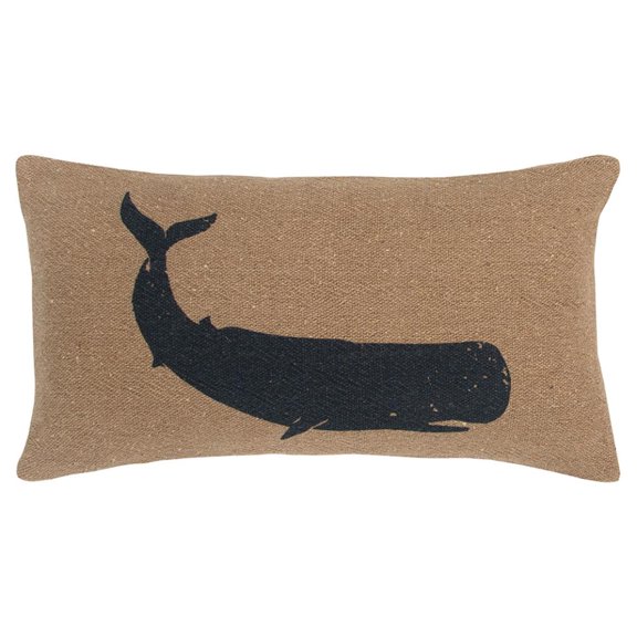 Rizzy Home Printed Whale Cotton Poly Filled Decorative Throw Pillow,14"x26", Natural