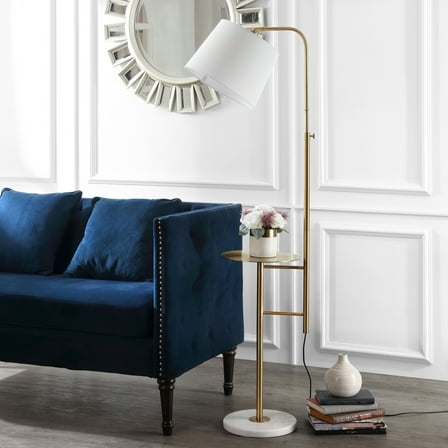 SAFAVIEH Sorsi Modern Adjustable Floor Lamp with Shelf, Brass Gold