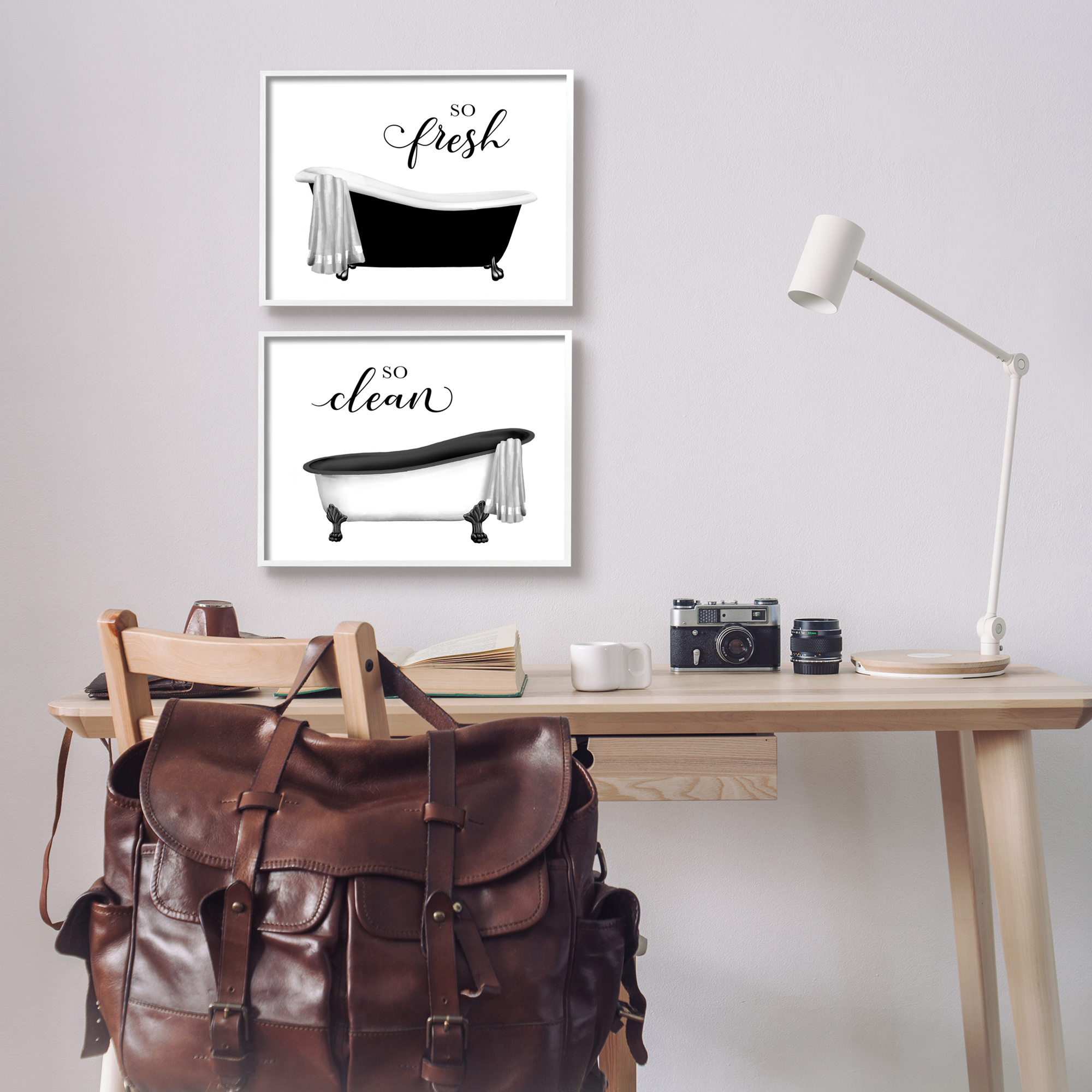 Stupell Industries So Fresh & Clean Bathtubs Typography Painting White Framed Art Print Wall Art, Set of 2