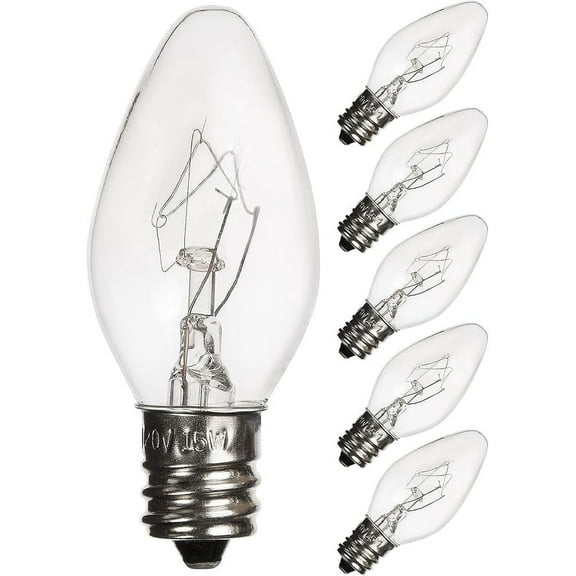 Himalayan Salt Lamp Bulb, Dimmable C7 15W E12 Candle Shape Replacement Bulbs, Warm White 2700K, Ideal for Salt Lamps, Wax Warmers, and Night Lights, 6 Pack
