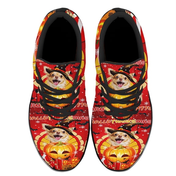 Chihuahua Hallothanksmas Shoes Women's Fashion Sneakers Tennis Running Shoes for Men Women Black Size 3.5