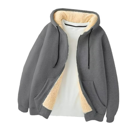 Zimjoy Gray Hoodie Fleece Jacket for Men Winter Zip Up Hoodies Jackets for Men Warm Plus Size Lined Sherpa Jacket Casual Heavyweight Coats with Pocket, Dark Gray 5XL