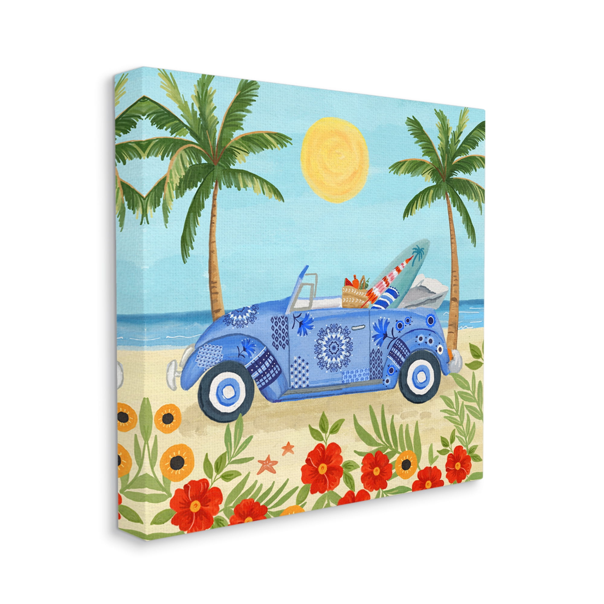 Stupell Industries Floral Car on Beach Transportation Painting Gallery Wrapped Canvas Print Wall Art, 36 x 36