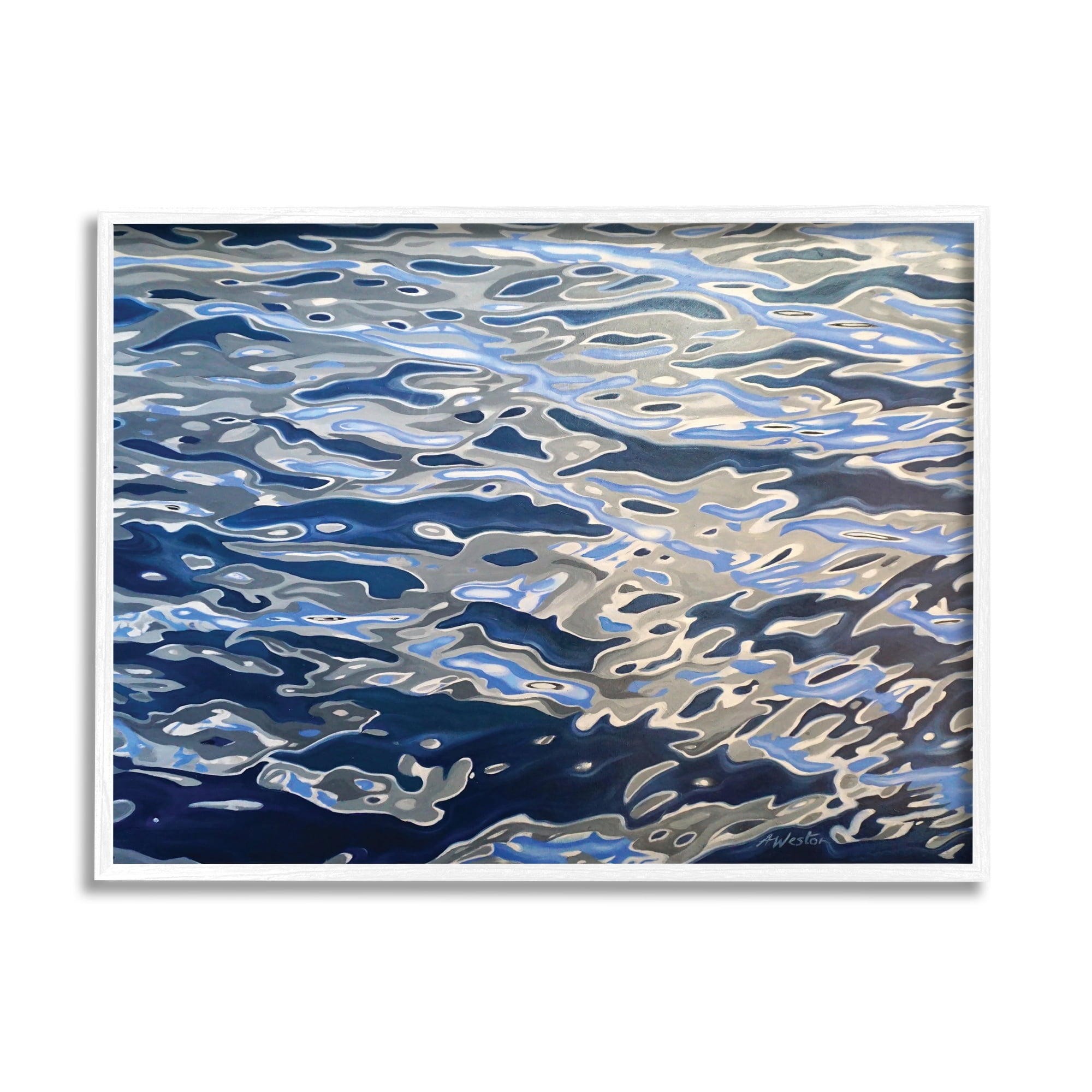 Stupell Industries Abstract Ocean Water Ripples Catching Sunlight Graphic Art White Framed Art Print Wall Art, Design by Alan Weston