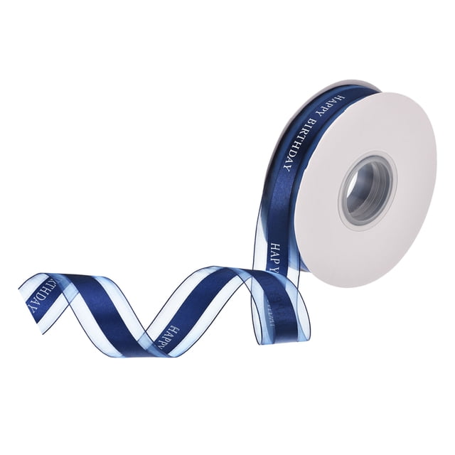 1" 50 Yard Cinta de Feliz Cumpleaños Chiffon Organza Cinta de Satén para Envolver Regalos Fiesta, Azul Marino
