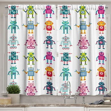Ambesonne Cartoon Kitchen Curtains, Robot, 55"x39", Multicolor