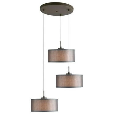 Woodbridge Lighting Drum 3-Light Fabric & Metal Cluster Pendant in Bronze/Gray