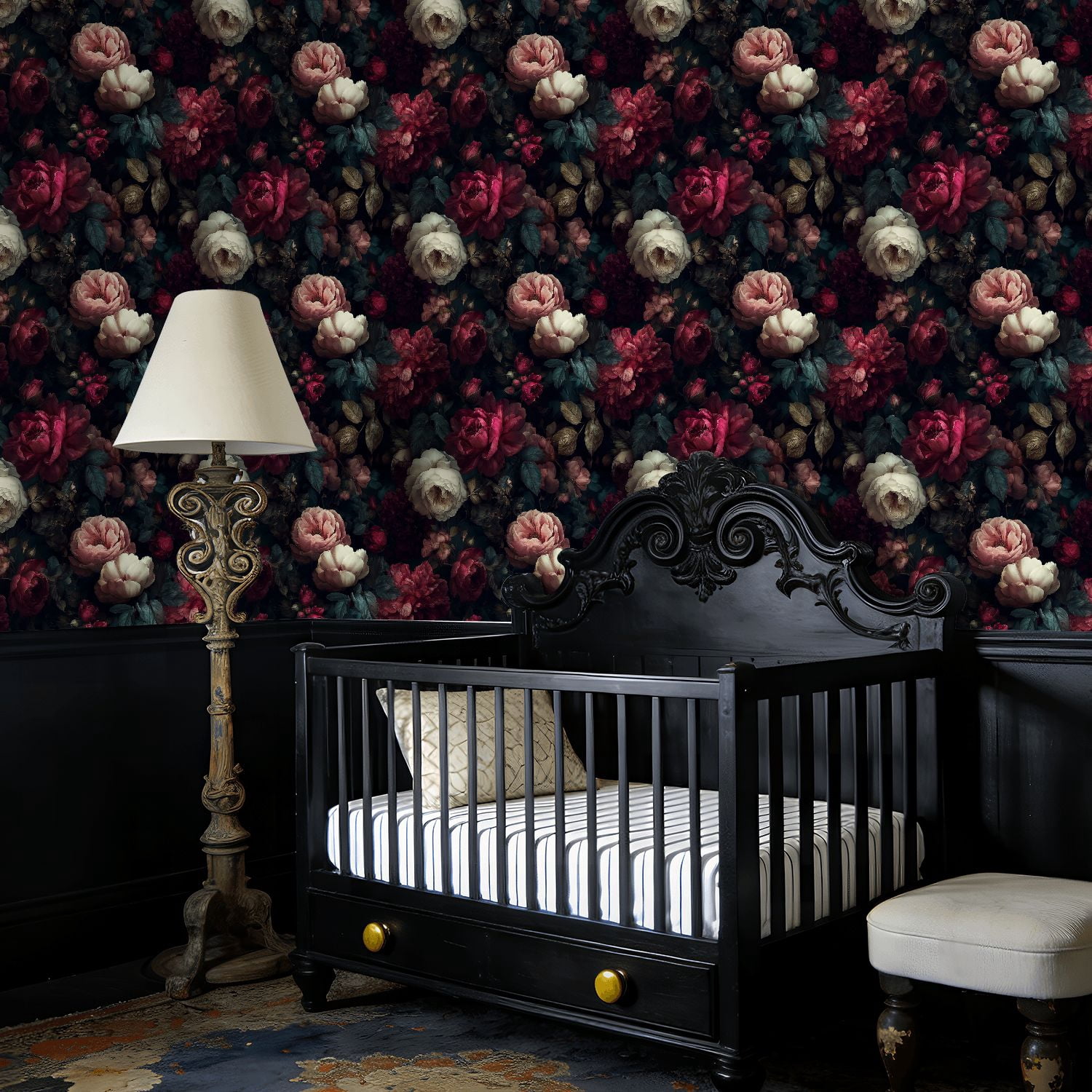 Peel and Stick Wallpaper Dark Floral Peonies Deep Red Blush Pink Ivory Blooms Wall Mural 23.6in x 9.8ft Self Adhesive Removable Wall Paper Renter Friendly Wallpaper for Nursery Bedroom Cabinets