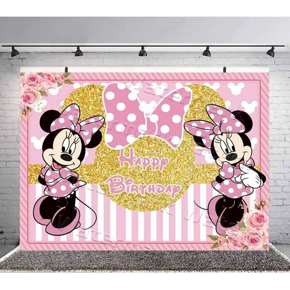 Minnie Backdrop Banner Party Supplies Kids Birthday Theme Background for Photography Kids Birthday Decorations 7X5Ft