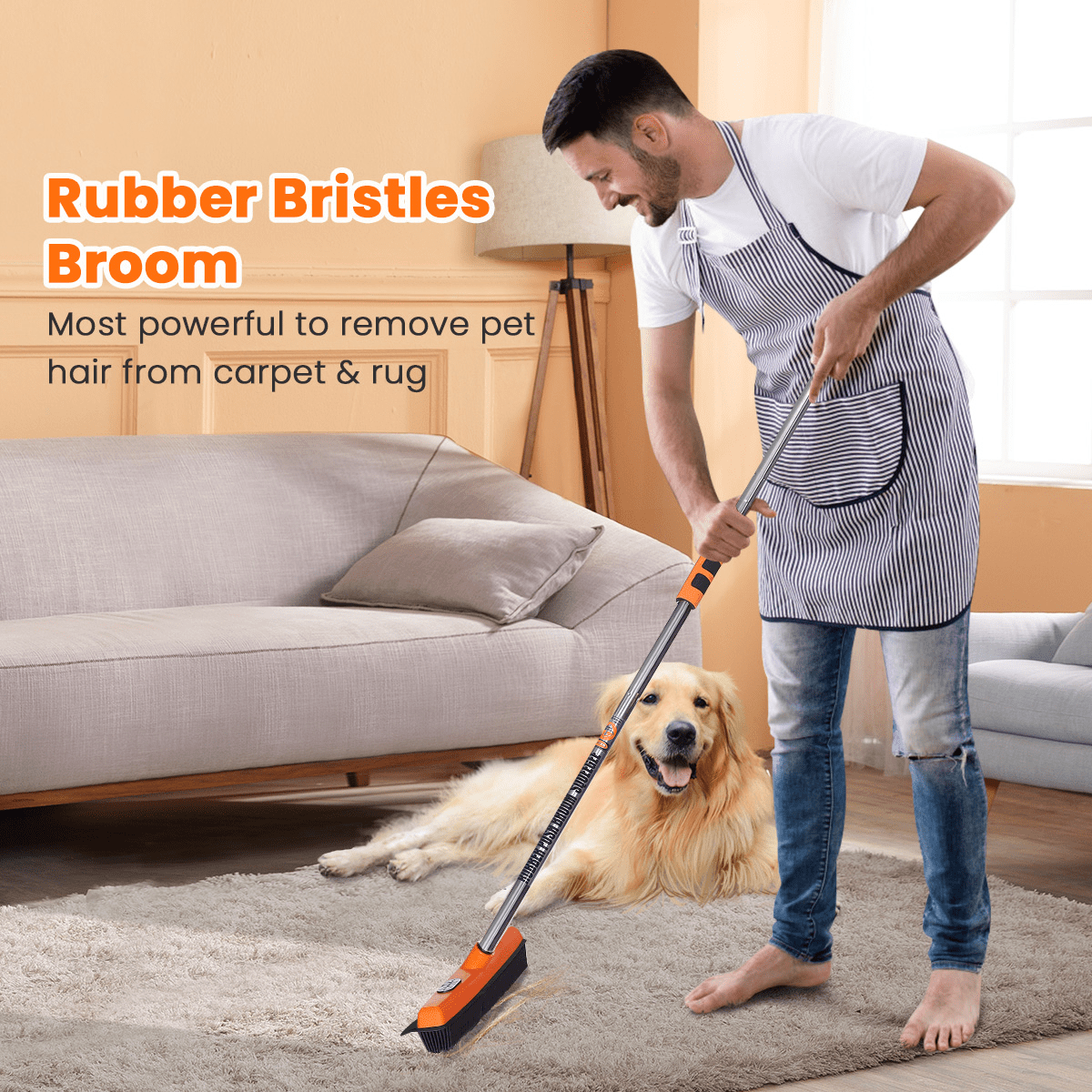 Buy Rubber Push Broom, Carpet Rake Pet Hair Remover Broom with Long