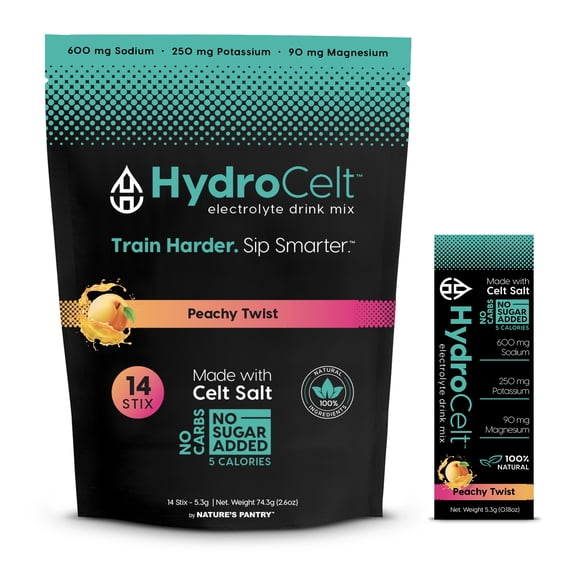HydroCelt Electrolyte Drink Mix Packets, 14 Sticks – Peachy Twist, Sugar-Free, Hydration Powder