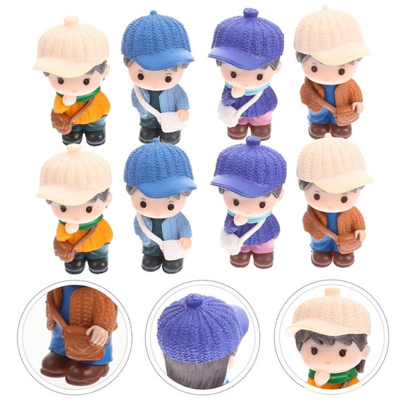 SHOWERORO 8Pcs Kids Figure Doll Mini Boy Girl Desktop Statues Fine Craftsmanship Multi Functional House Toys