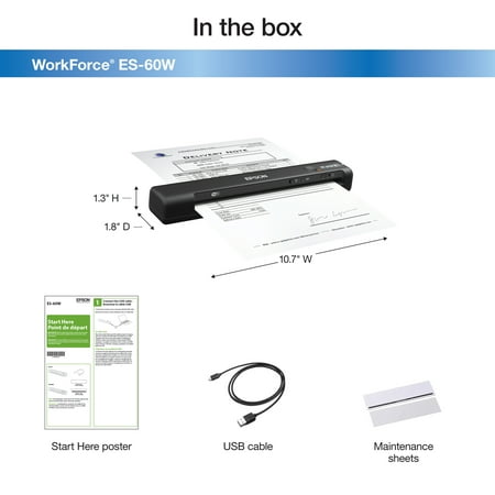 Epson - ES-60W Wireless Mobile Color Sheetfed Document Scanner - Black