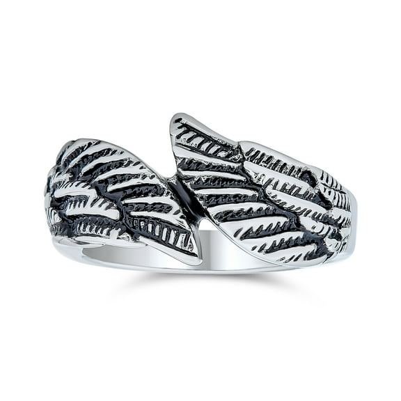 Bling Jewelry Mens Mens Stainless Steel Angel Wing Band Ring Unisex Biker Jewelry Oxidized Silver Tone