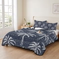 thumbnail image 2 of Quilts Twin Size Bedding Set, Navy Blue Palm Tree Lightweight Quilted Comforter, Summer Botanical Tropical Tree Soft Reversible Bedspread Coverlet with Pillow Covers for All Season, 68" x 86", 2 of 9