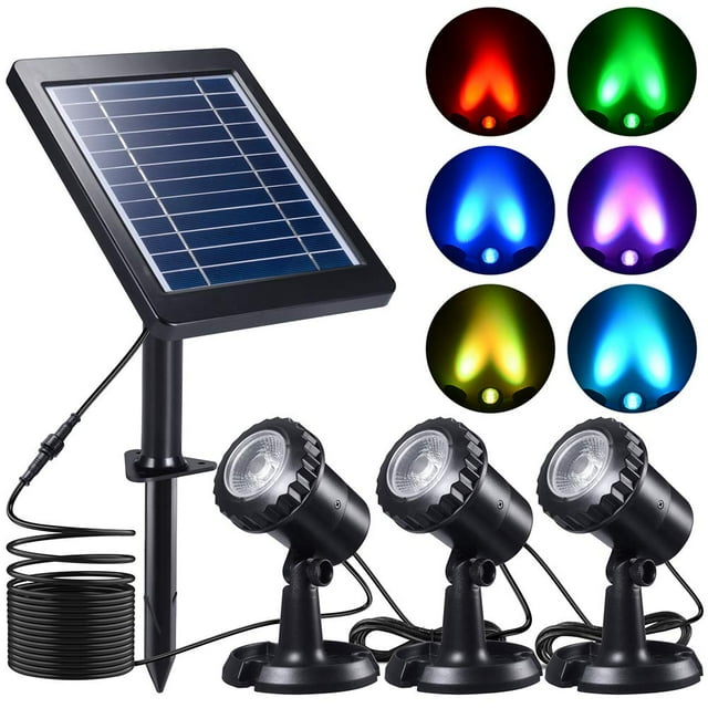 PChero Submersible Solar Pond Light, RGB LED Landscape Spotlights IP68 Underwater Night Lights for Fountain Pool Waterfall Fish Tank Aquarium Garden Outdoor, 3 Led Lamps