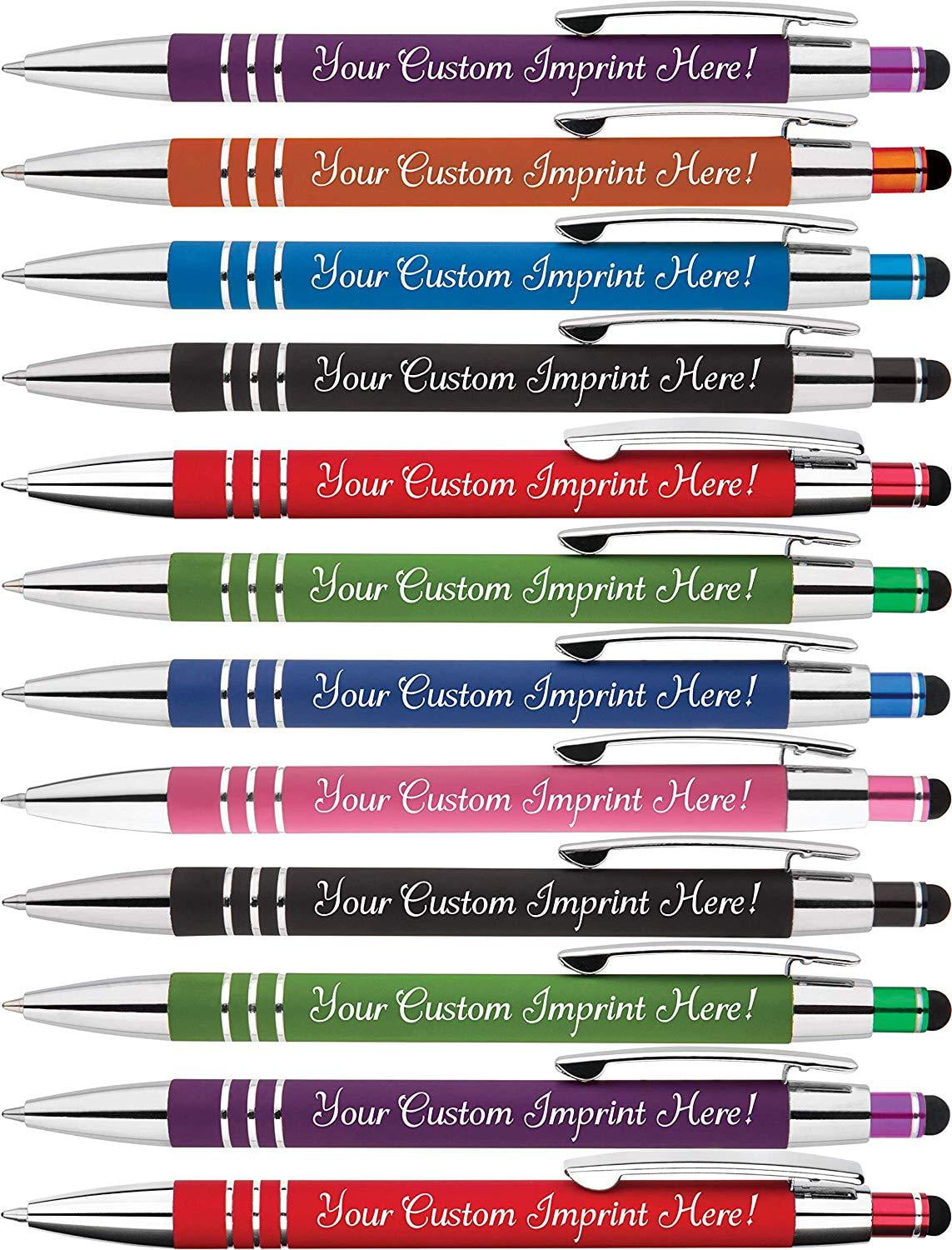 Personalized Hottie Ballpoint Pens With Stylus Tip - Box Of 12, Rubberized Soft-Touch Barrel, Black Ink, Custom Imprint
