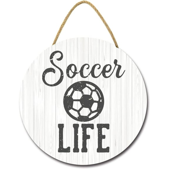 Eveokoki 12" Soccer Life Signs for Bar Pub Club Living Room Farmhouse Rustic Round Wooden Hanging Wreaths for Bedroom Wall Decor Housewarming Gift Soccer Lovers Outdoor Indoor