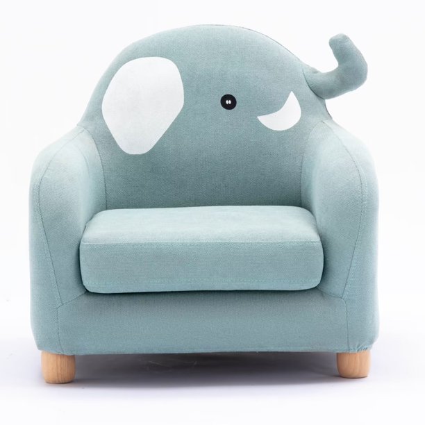 Kids Chair, Cute Upholstered Chair with Animalshape Backrest and Wood